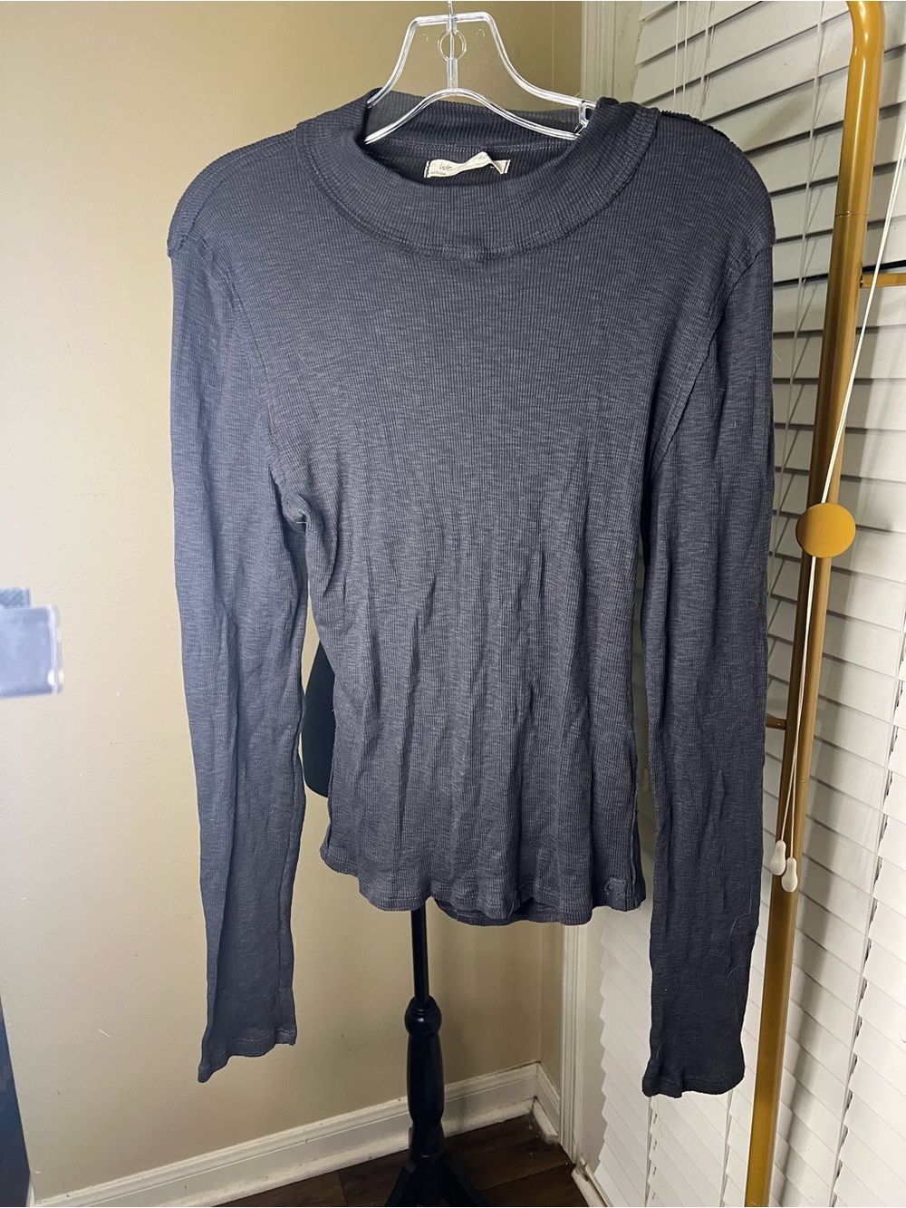 We The Free Charcoal Slim Ribbed Long-Sleeve Crew Black